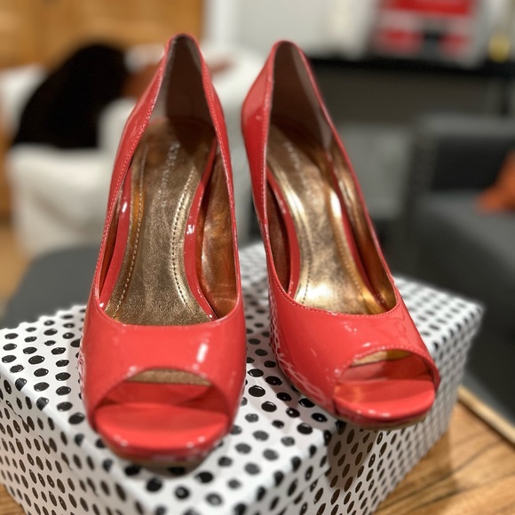 BCBG Orange Open Toe Heeled Pumps - Picture 5 of 13